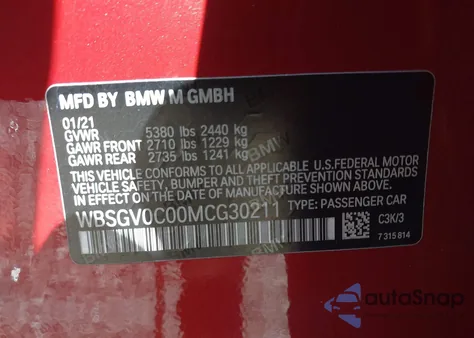 2021 BMW M8 Gran Coupe from USA, damaged, VIN WBSGV0C00MCG30211